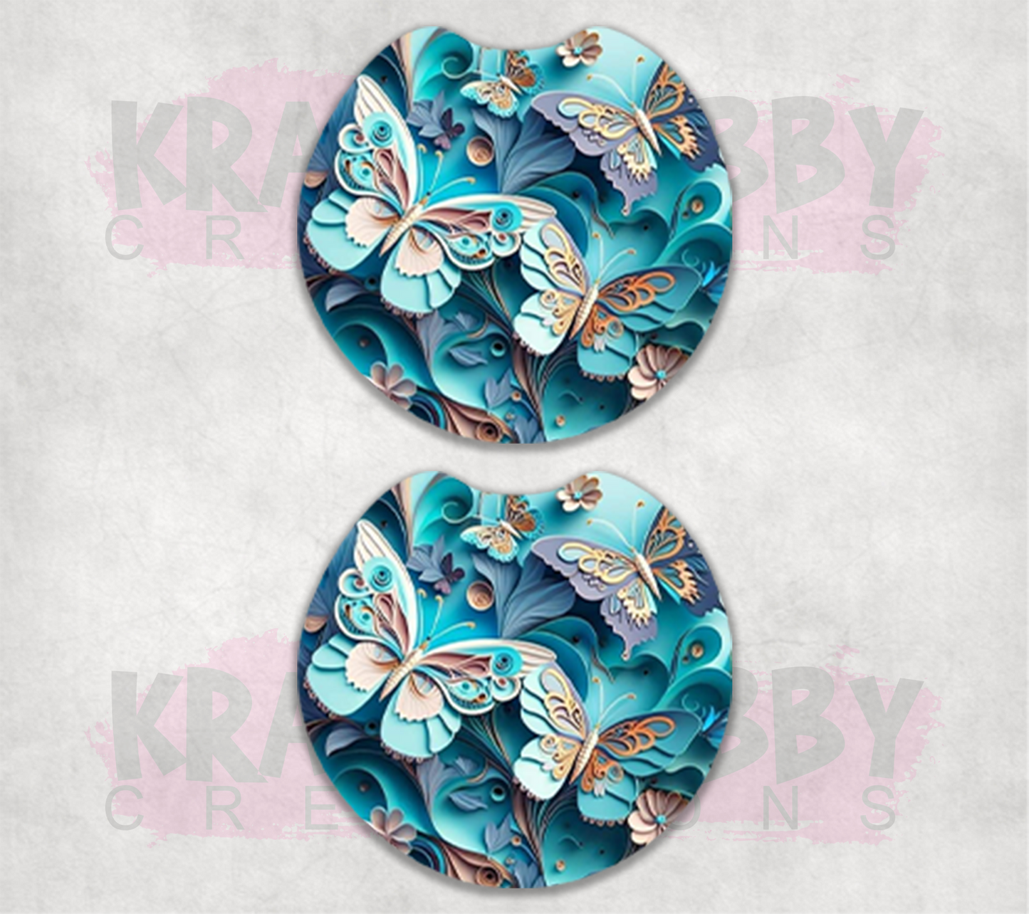 Car Coaster - Neoprene Car Coasters (2) - 3D Flower #4-Butterflies