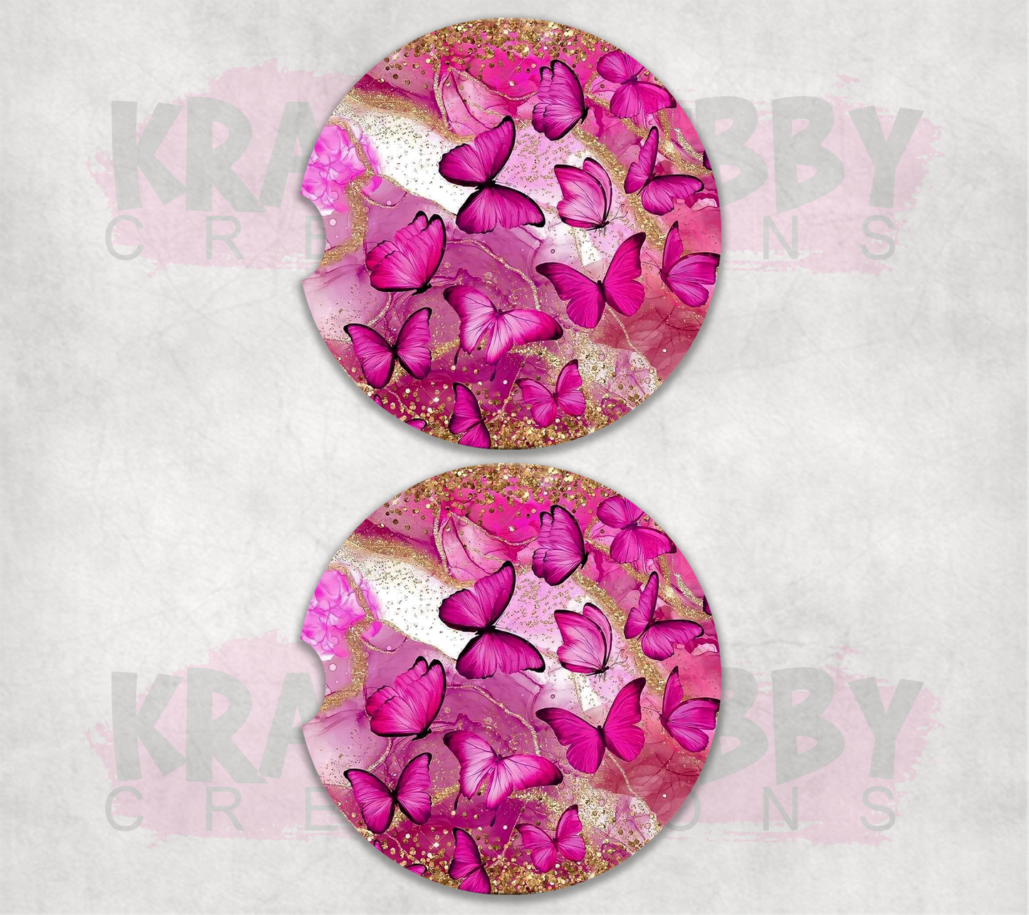 Car Coaster - Neoprene Car Coasters (2) - Pink Butterfly
