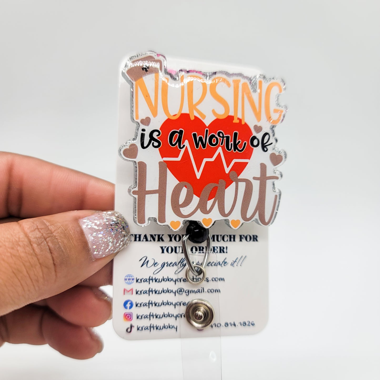 Nursing is a Work of Heart - Acrylic Badge Reel - 2 inch Retractable Badge Reel - Interchangeable