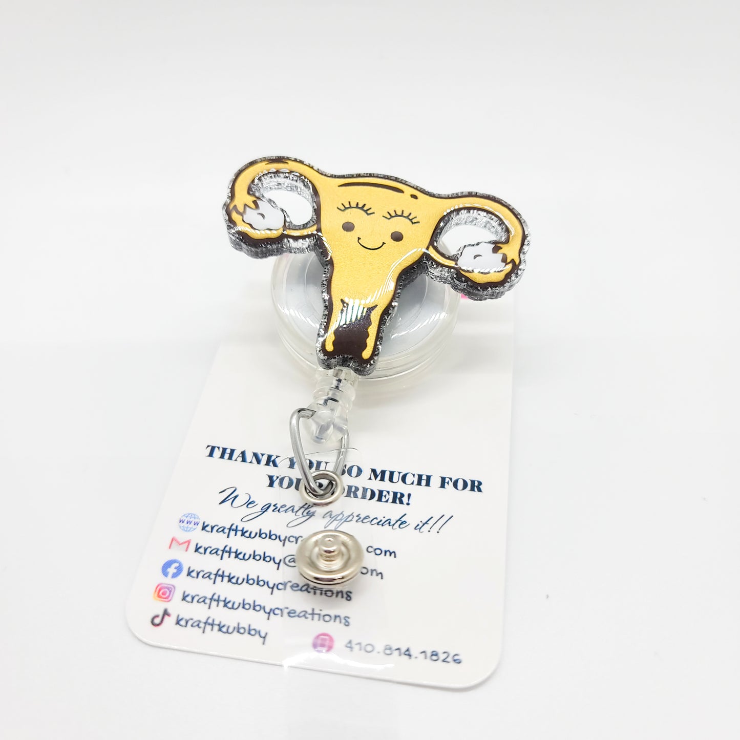 Uterus - Acrylic Badge Reel - 2 inch Retractable Badge Reel - Interchangeable