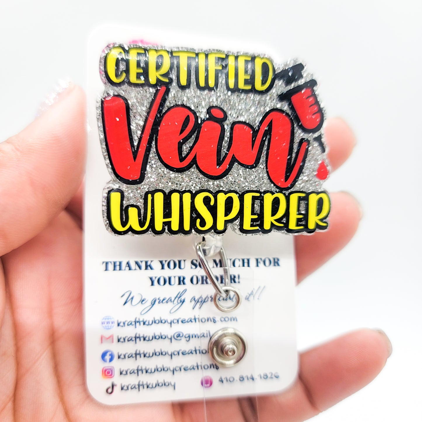 Certified Vein Whisperer - Acrylic Badge Reel - 2 inch Retractable Badge Reel - Interchangeable