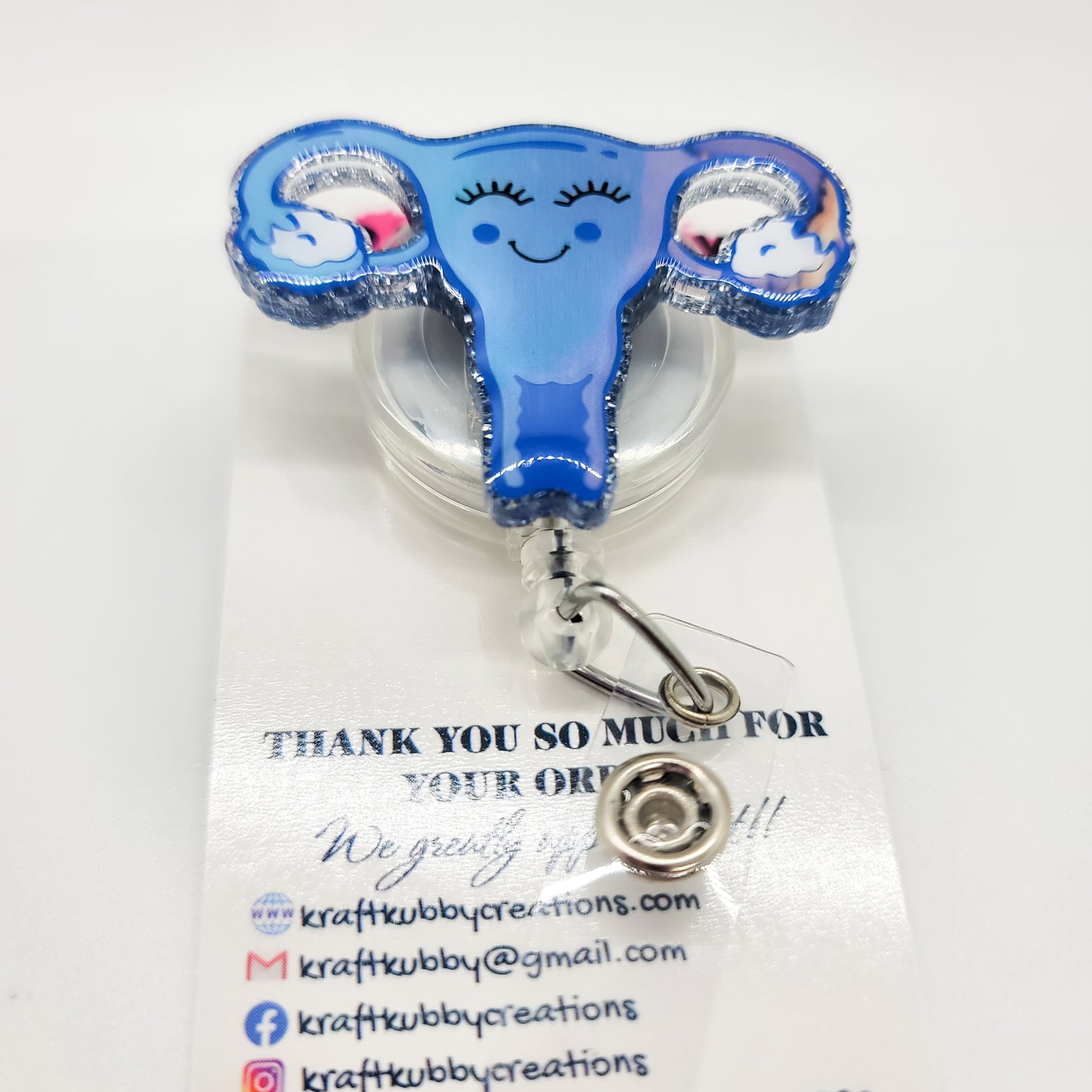 Uterus - Acrylic Badge Reel - 2 inch Retractable Badge Reel - Interchangeable