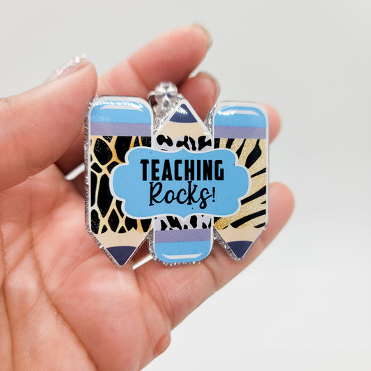 Teaching Rocks- Acrylic Badge Reel - 2 inch Retractable Badge Reel - Interchangeable