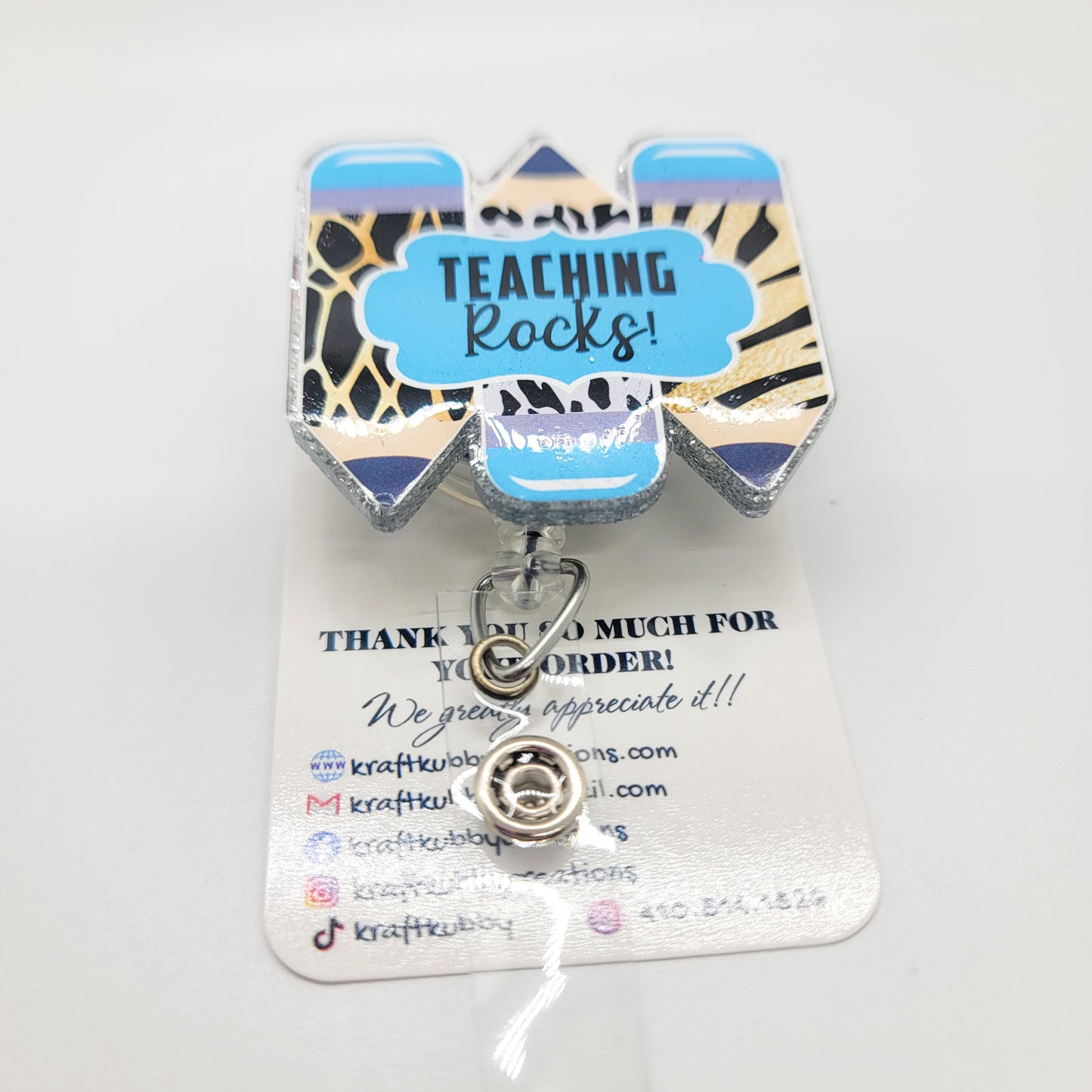 Teaching Rocks- Acrylic Badge Reel - 2 inch Retractable Badge Reel - Interchangeable