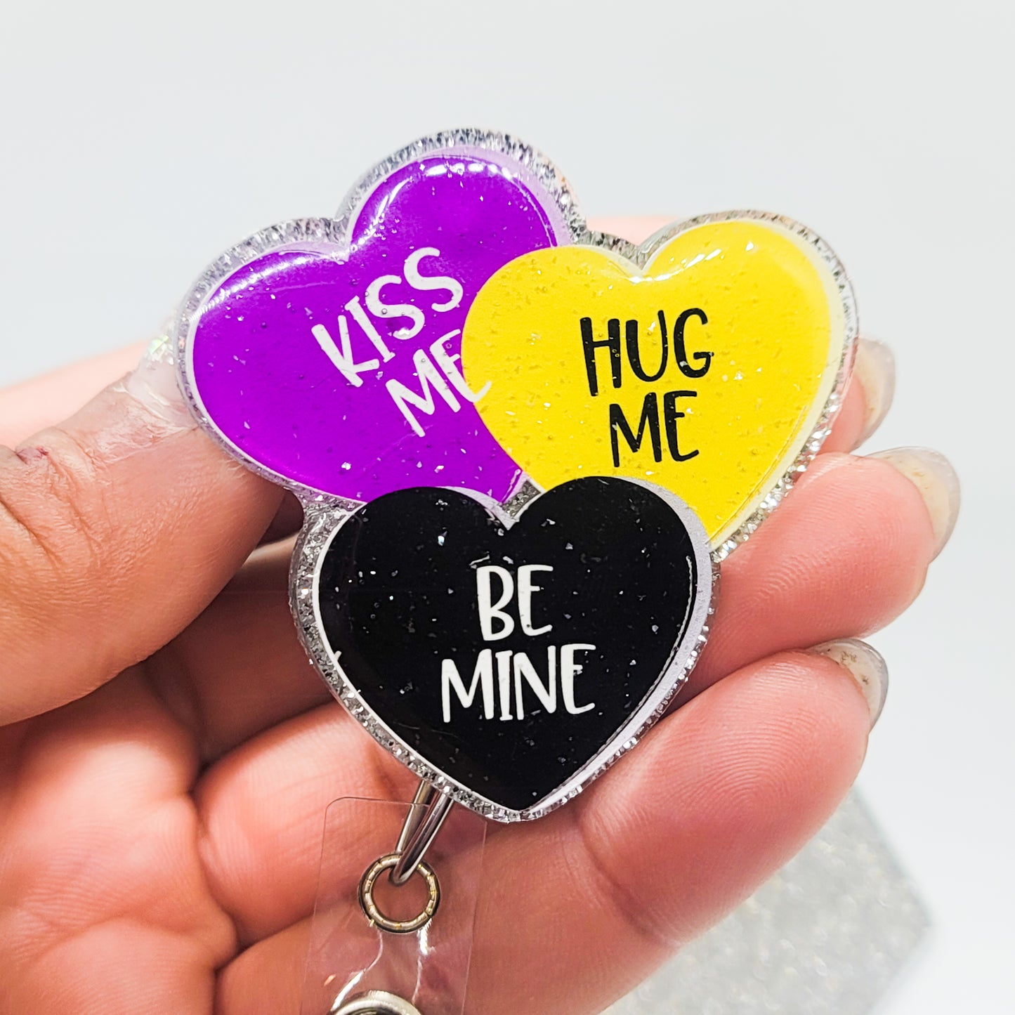 Kiss Me Hug Me Be Mine - Acrylic Badge Reel - 2 inch Retractable Badge Reel - Valentines - Interchangeable