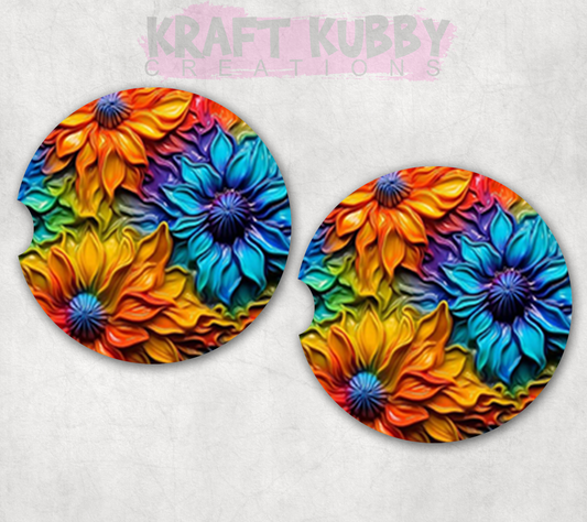 Car Coaster - Neoprene Car Coasters (2) - 3D Flower #1