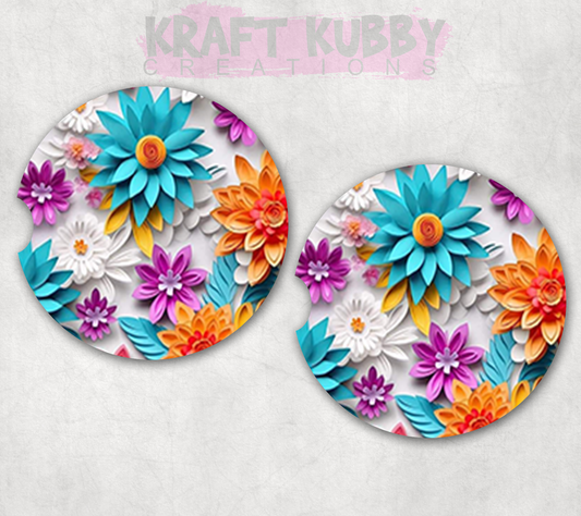 Car Coaster - Neoprene Car Coasters (2) - 3D Flower #2