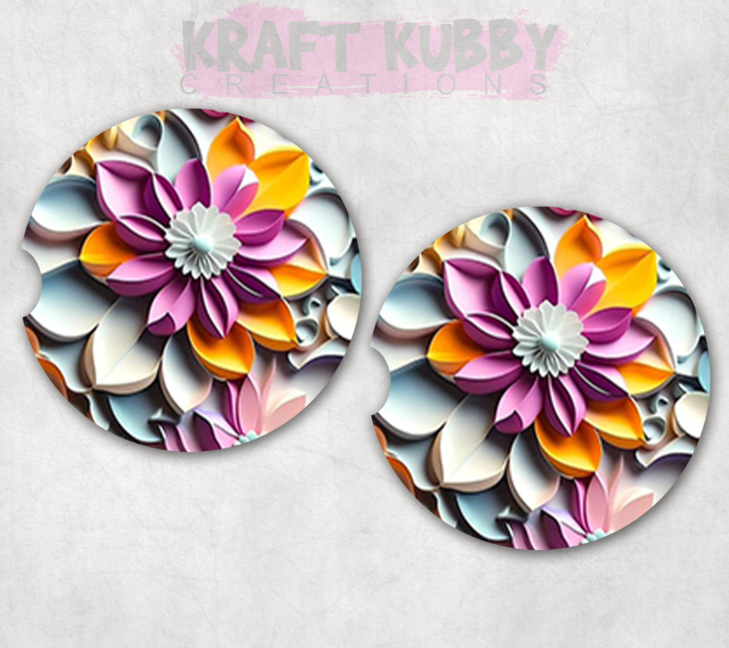 Car Coaster - Neoprene Car Coasters (2) - 3D Flower #3