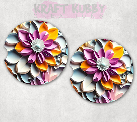 Car Coaster - Neoprene Car Coasters (2) - 3D Flower #3