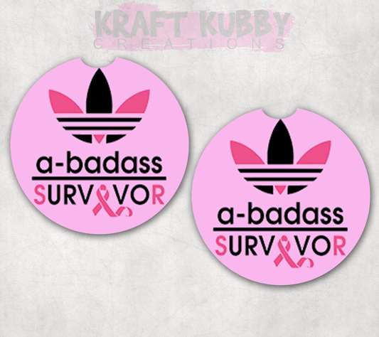 Car Coaster - Neoprene Car Coasters (2) - a-badass Survivor - Cancer