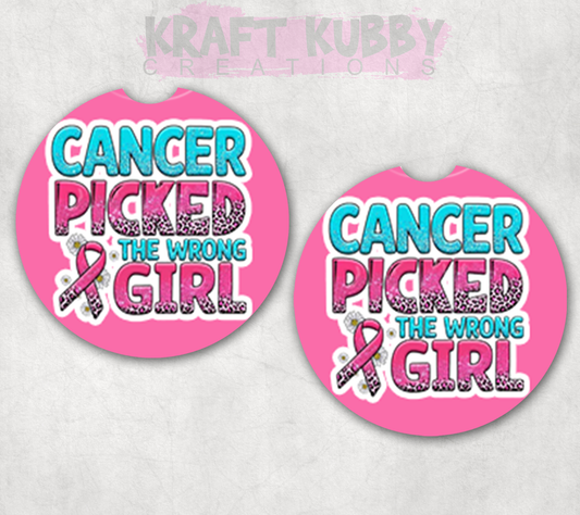 Car Coaster - Neoprene Car Coasters (2) - Cancer Picked the Wrong Girl