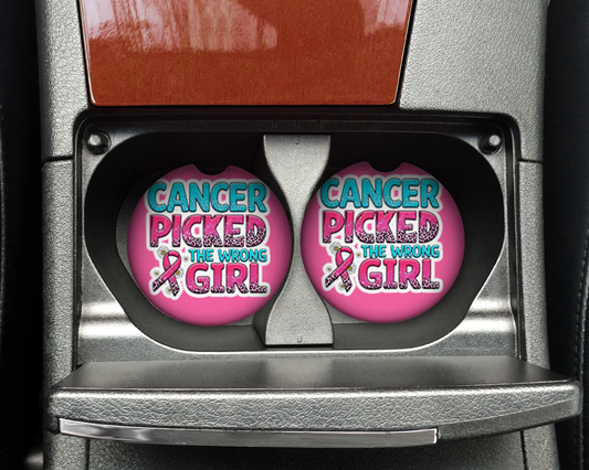 Car Coaster - Neoprene Car Coasters (2) - Cancer Picked the Wrong Girl