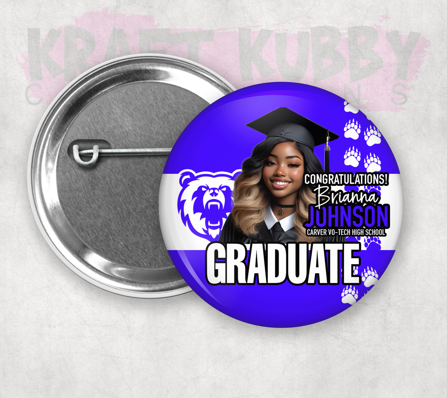 Buttons - Custom Graduation Pinback Buttons - 3 Button Sizes to Choose From
