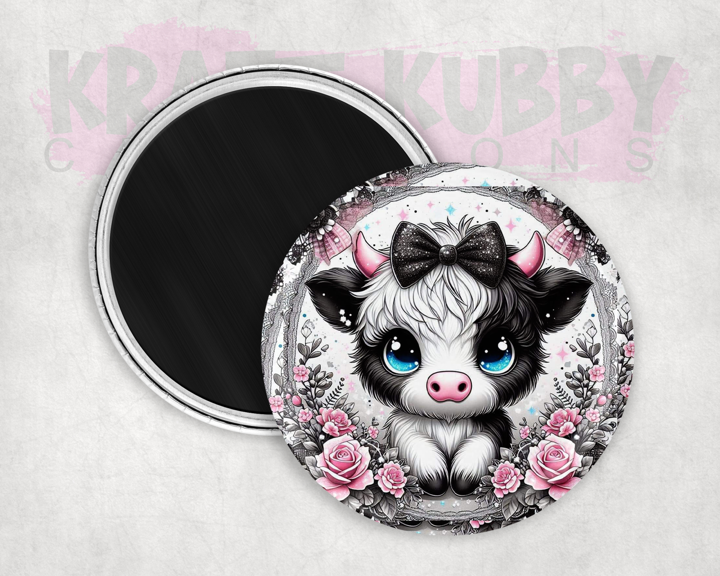 Magnets - Round Magnets - 2.25 inch - Cute Highland Cow