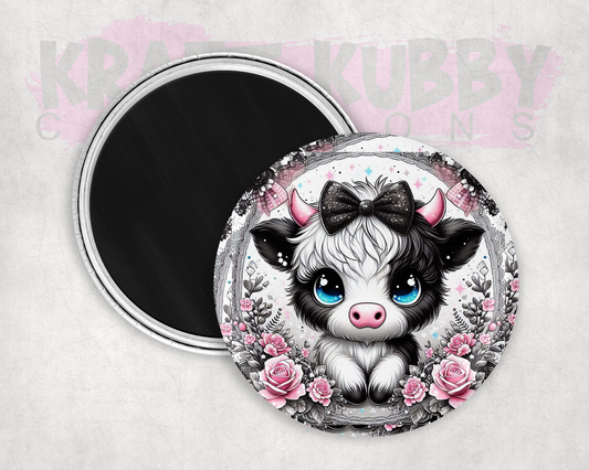 Magnets - Round Magnets - 2.25 inch - Cute Highland Cow