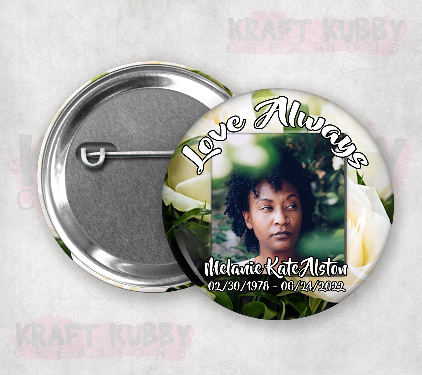 Memorial or Funeral Buttons - Pinback Buttons - Single Buttons