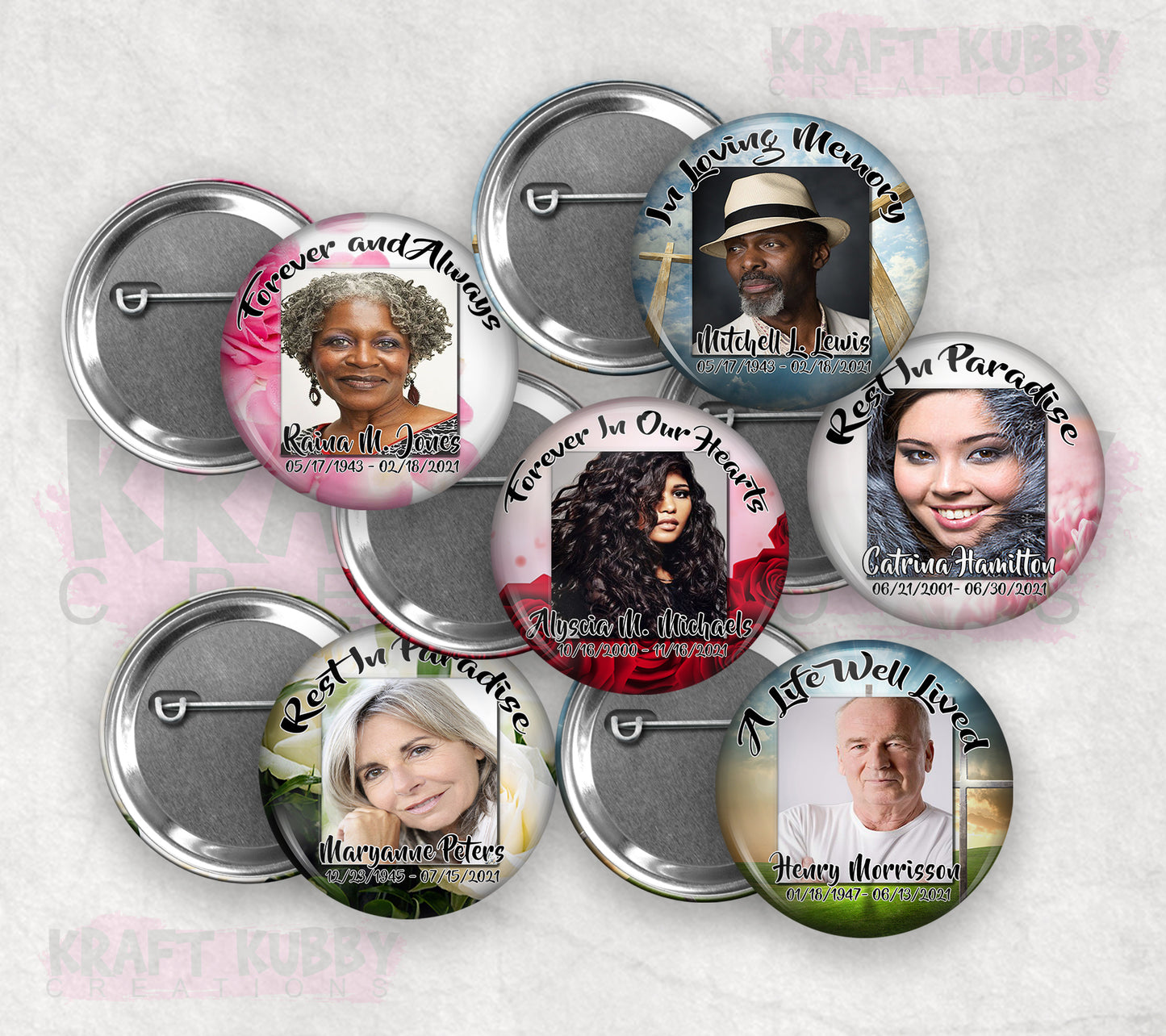 Memorial Funeral Buttons - Custom Funeral Buttons (10 Pack)