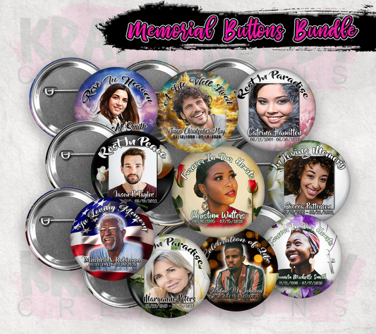 Buttons - Memorial or Funeral Pinback Buttons - 10 Pack
