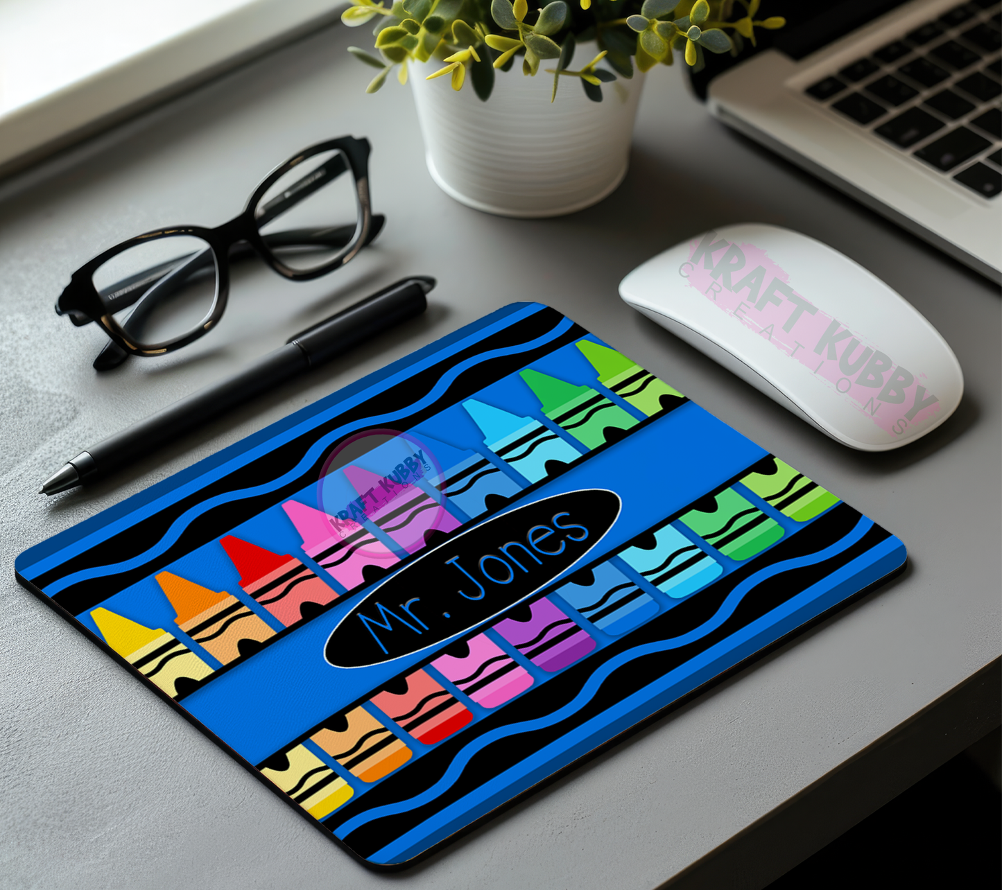 Mousepad - Teacher's Appreciation - Blue Crayon - Personalized