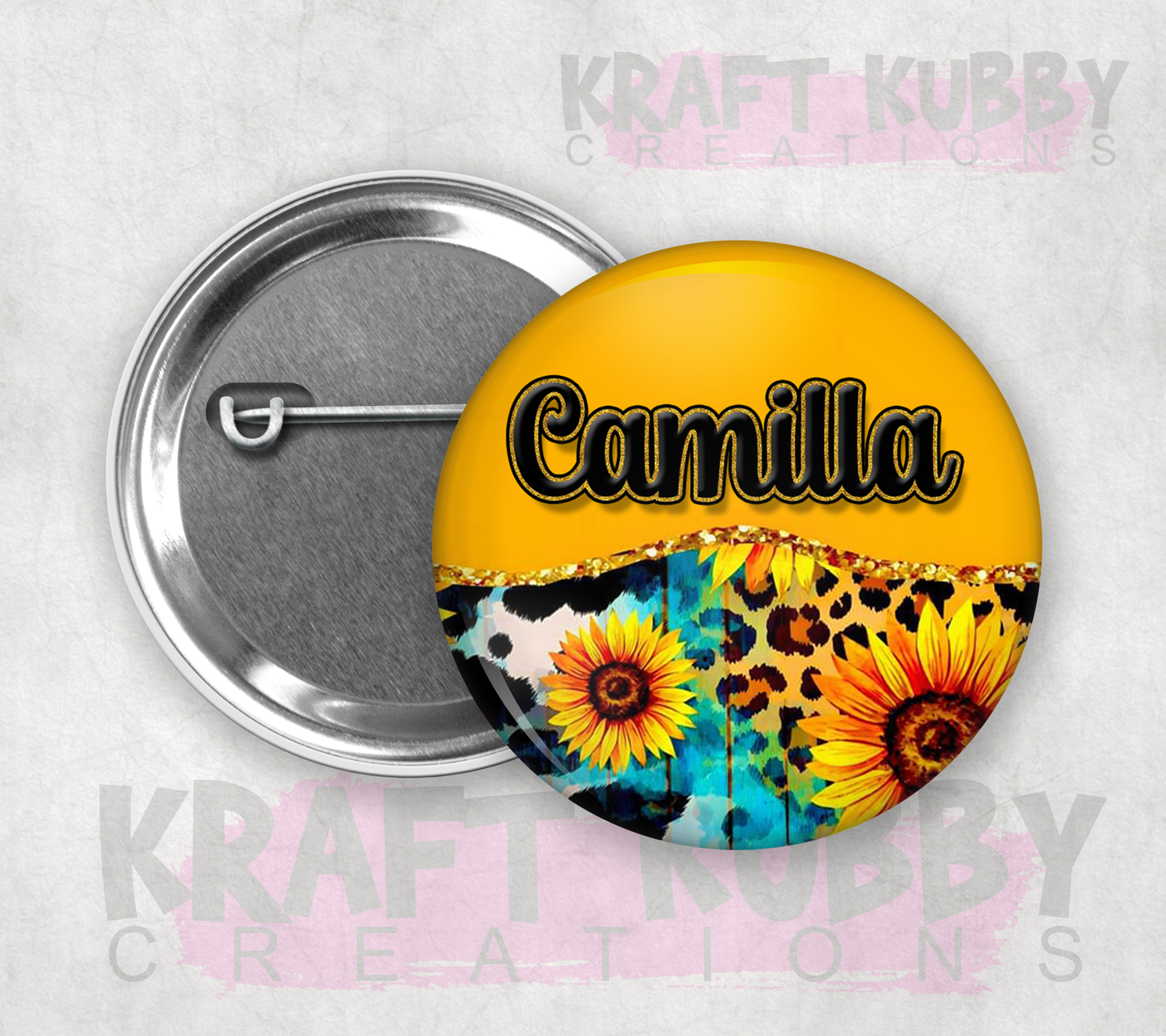 Buttons - Pinback Buttons - Custom Sunflower - Personalized