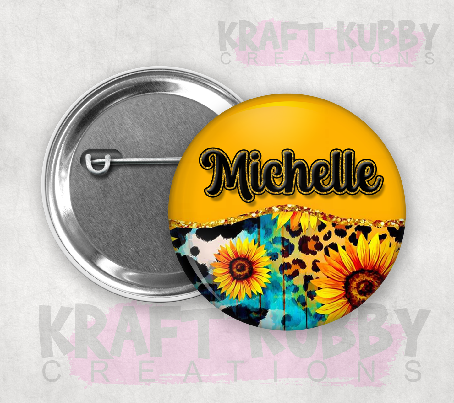 Buttons - Pinback Buttons - Custom Sunflower - Personalized