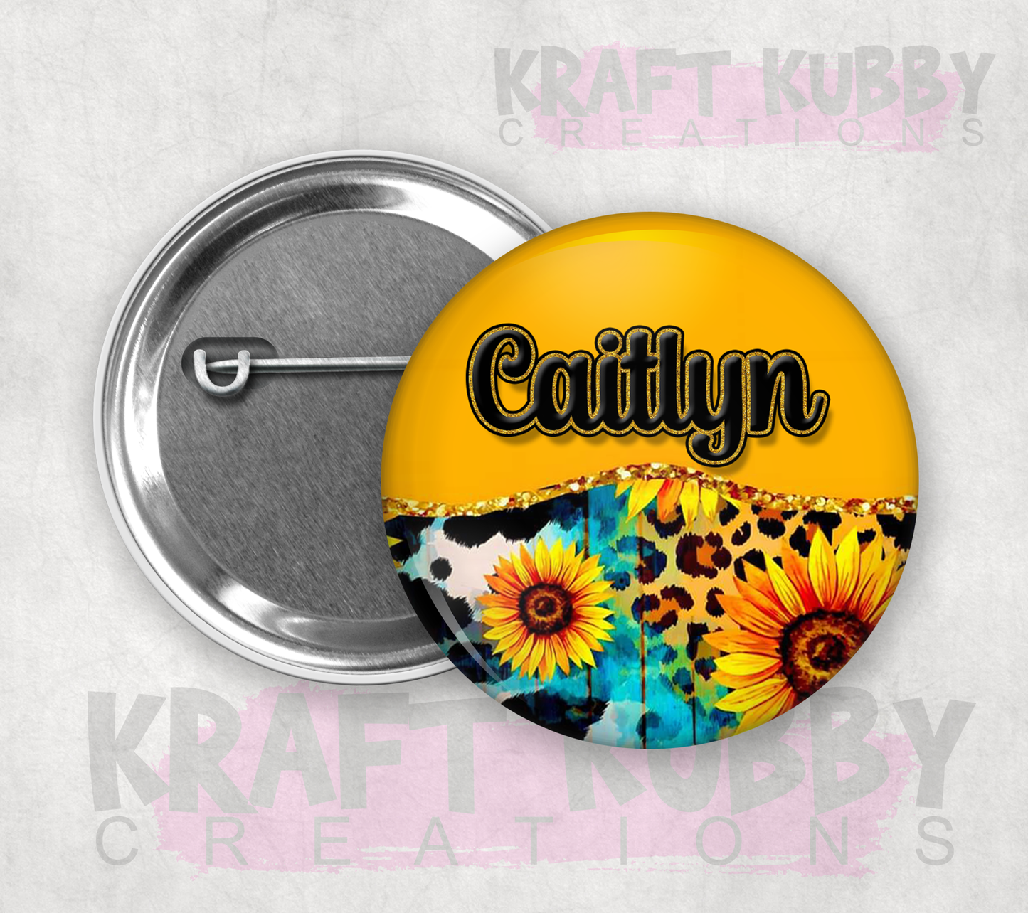 Buttons - Pinback Buttons - Custom Sunflower - Personalized