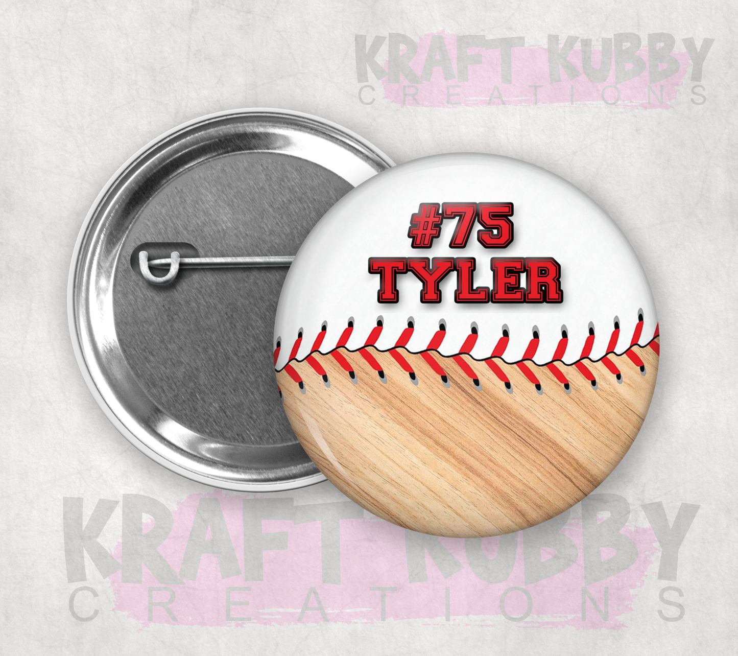 Buttons - Pinback Buttons - Custom Baseball - Personalized