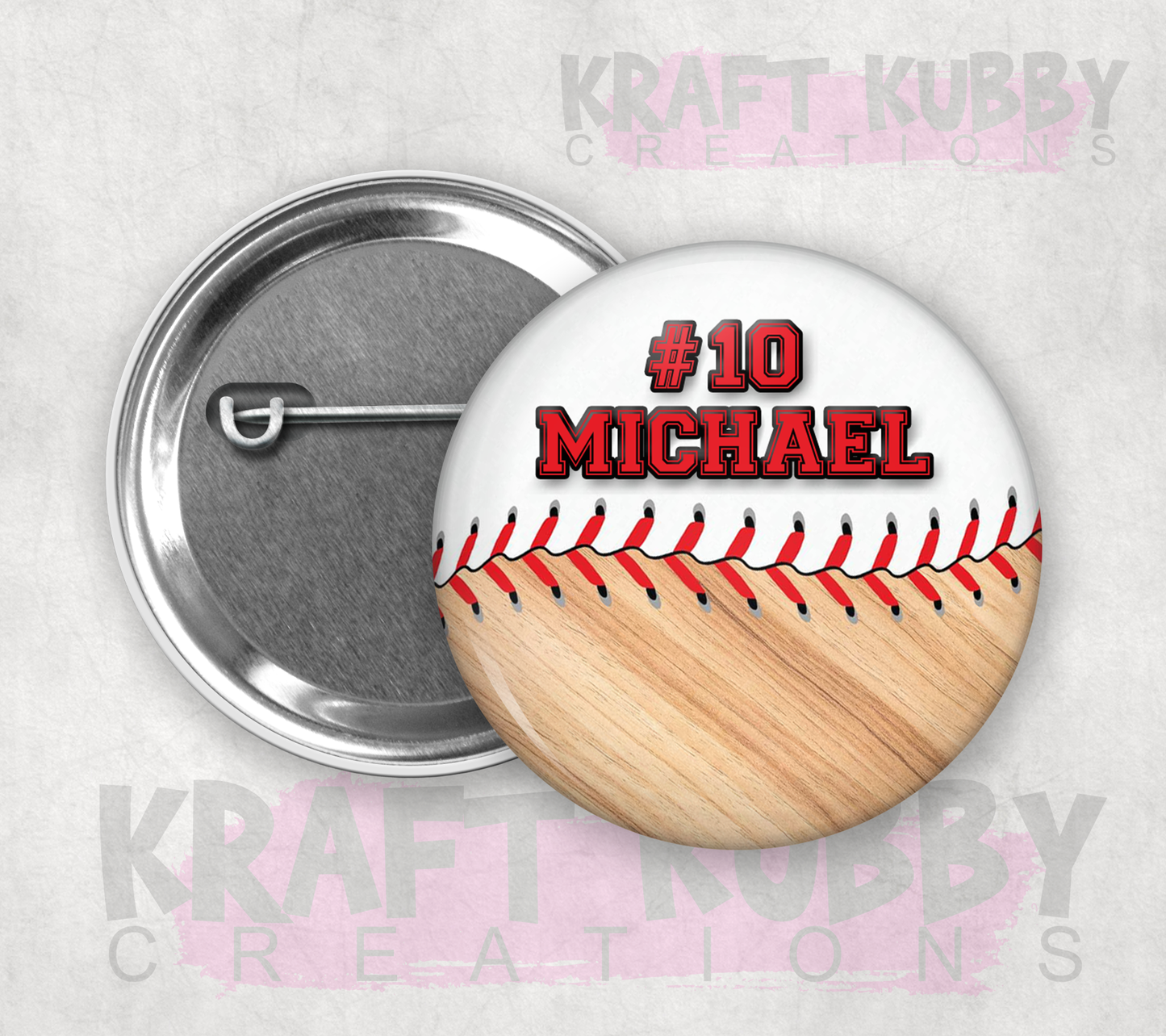 Buttons - Pinback Buttons - Custom Baseball - Personalized