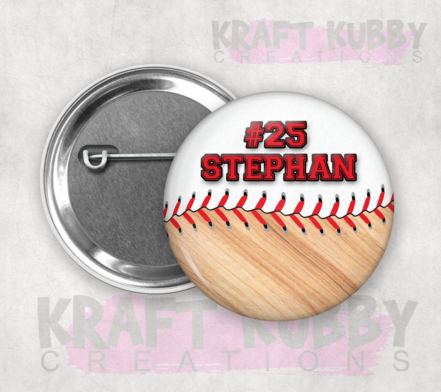 Buttons - Pinback Buttons - Custom Baseball - Personalized