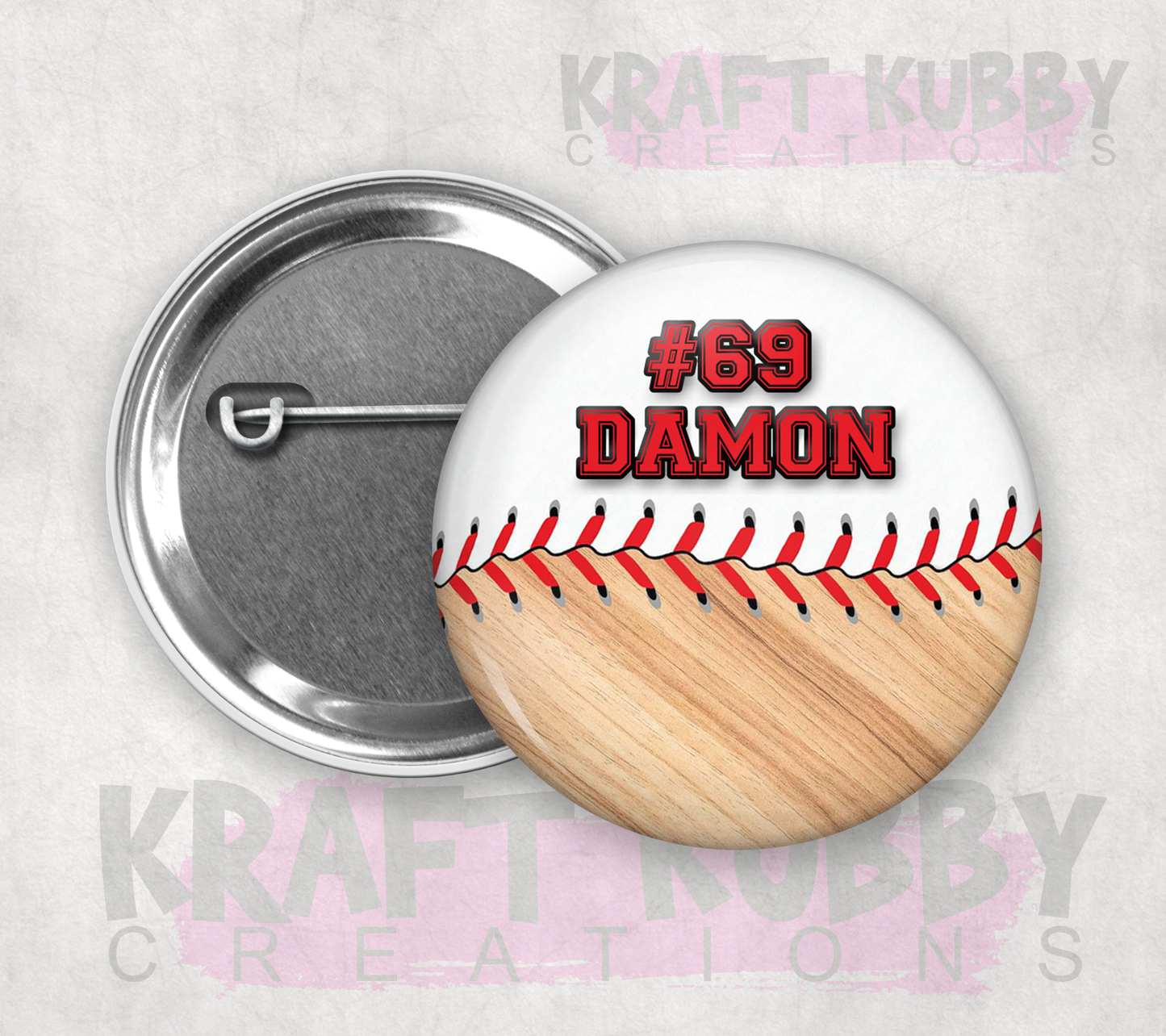 Buttons - Pinback Buttons - Custom Baseball - Personalized