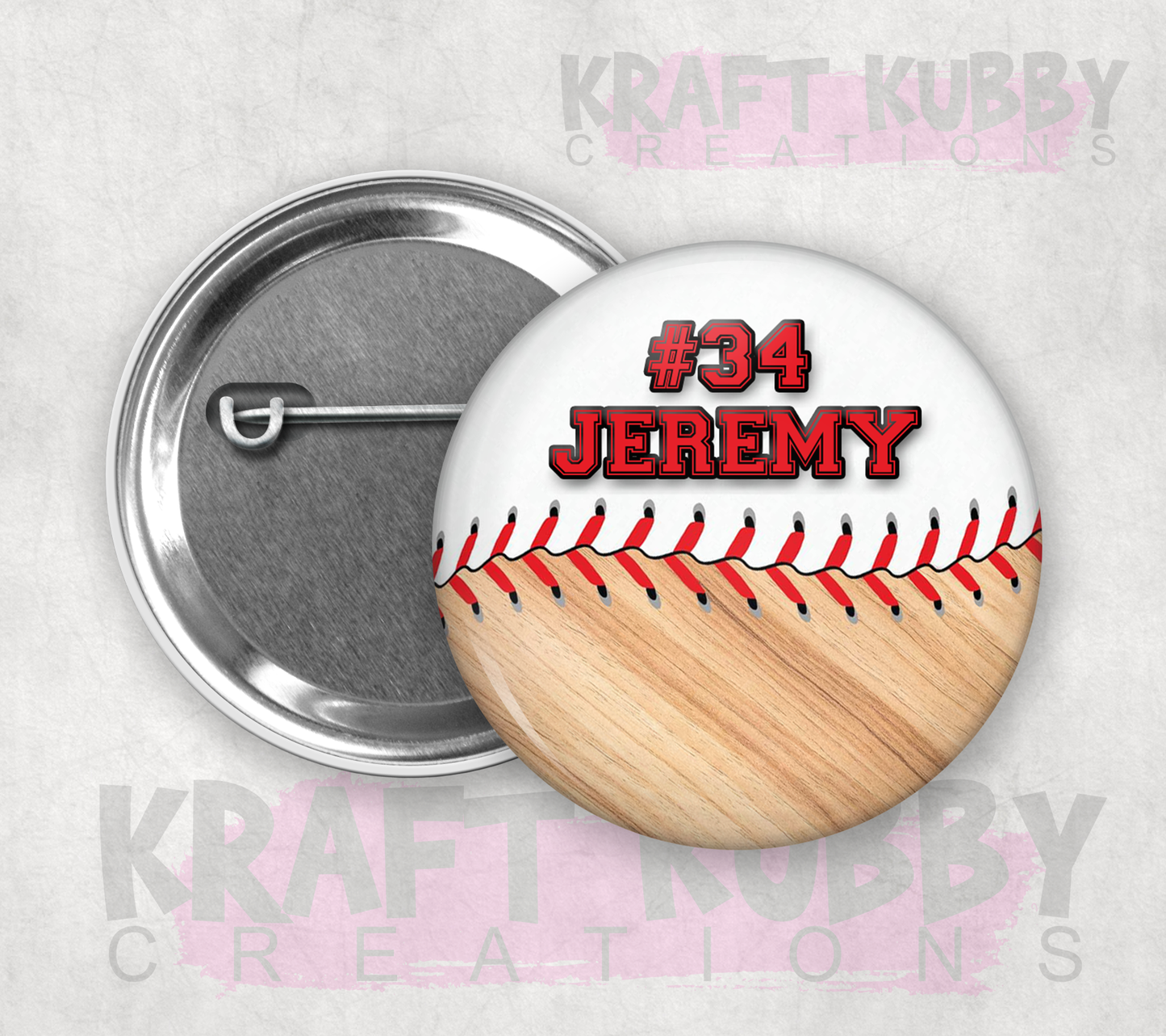 Buttons - Pinback Buttons - Custom Baseball - Personalized