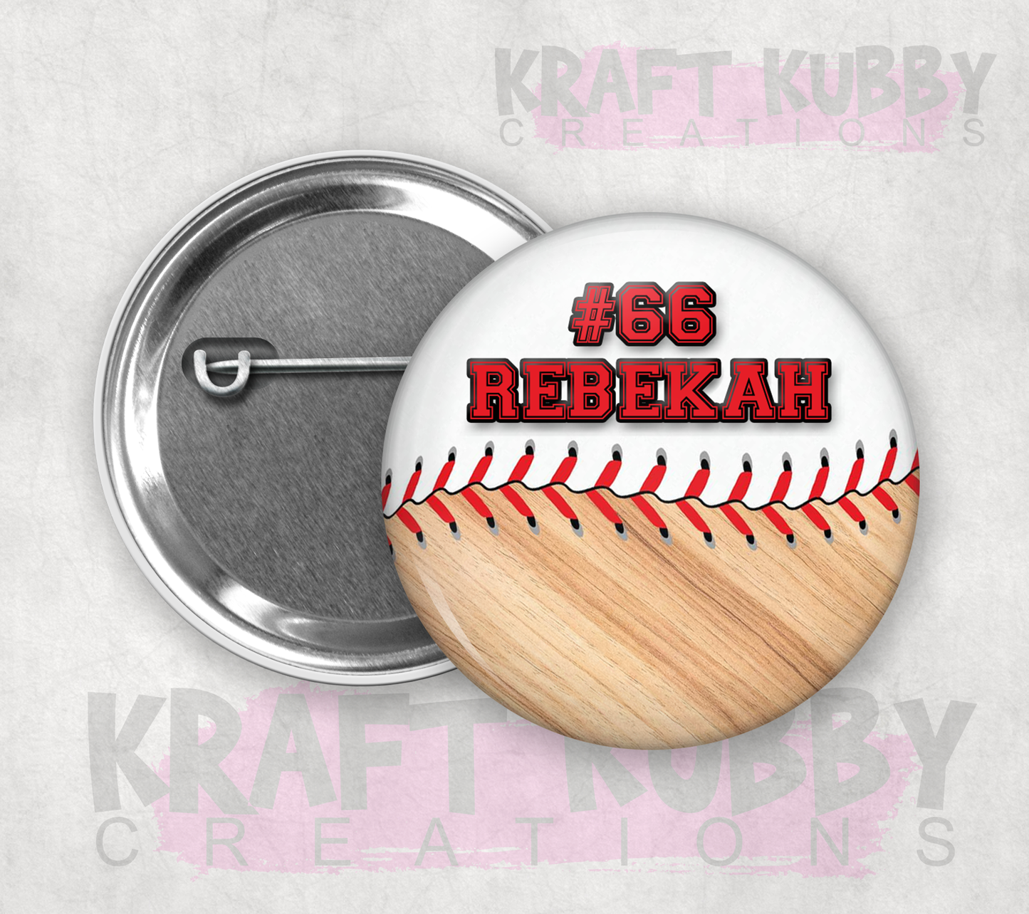 Buttons - Pinback Buttons - Custom Baseball - Personalized