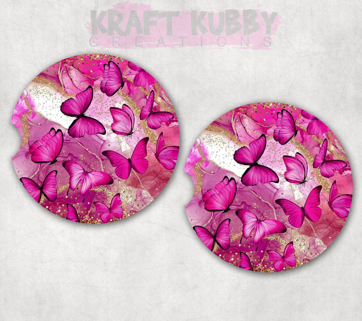 Car Coaster - Neoprene Car Coasters (2) - Pink Butterfly