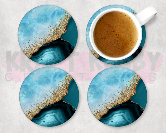 Table Coaster - Neoprene Table Coasters - Abstract Marble Blue