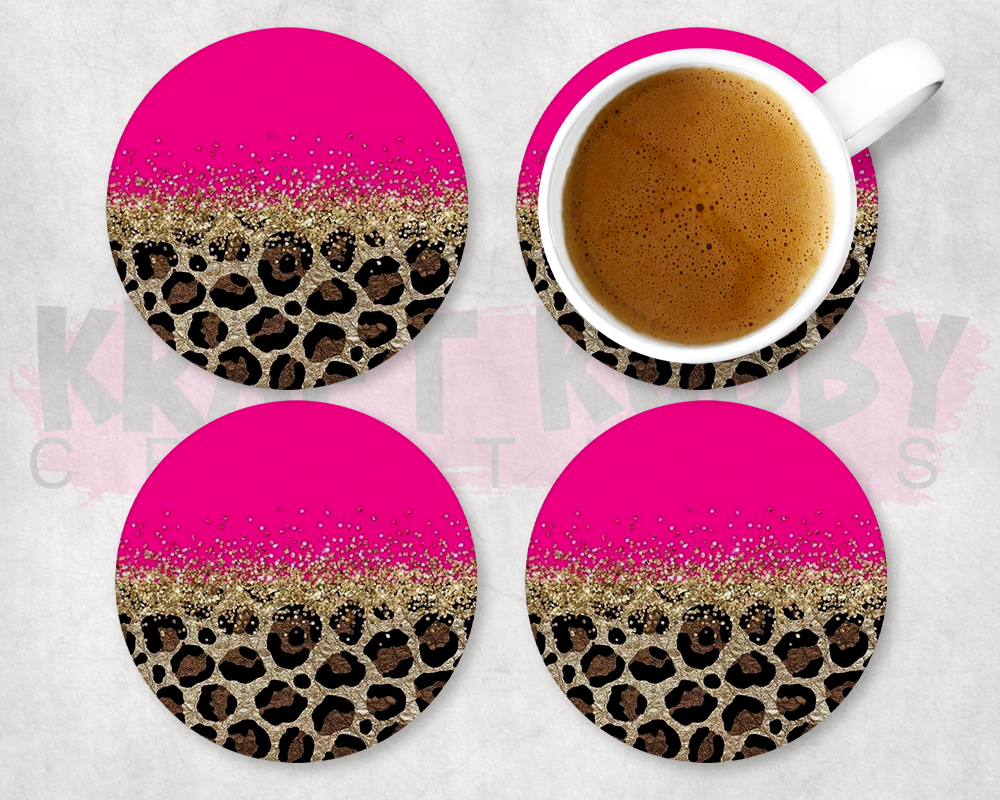 Table Coaster - Neoprene Table Coasters - Pink Cheetah