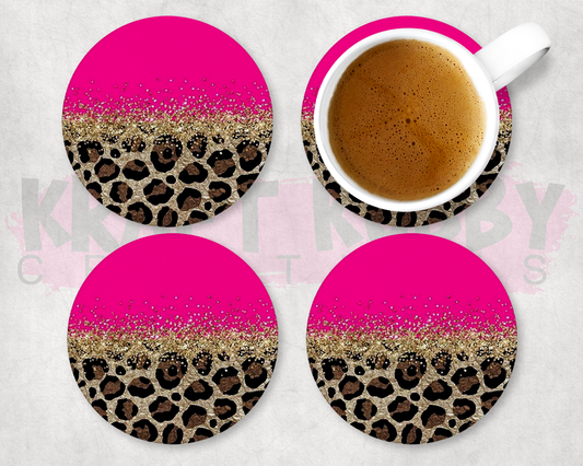 Table Coaster - Neoprene Table Coasters - Pink Cheetah