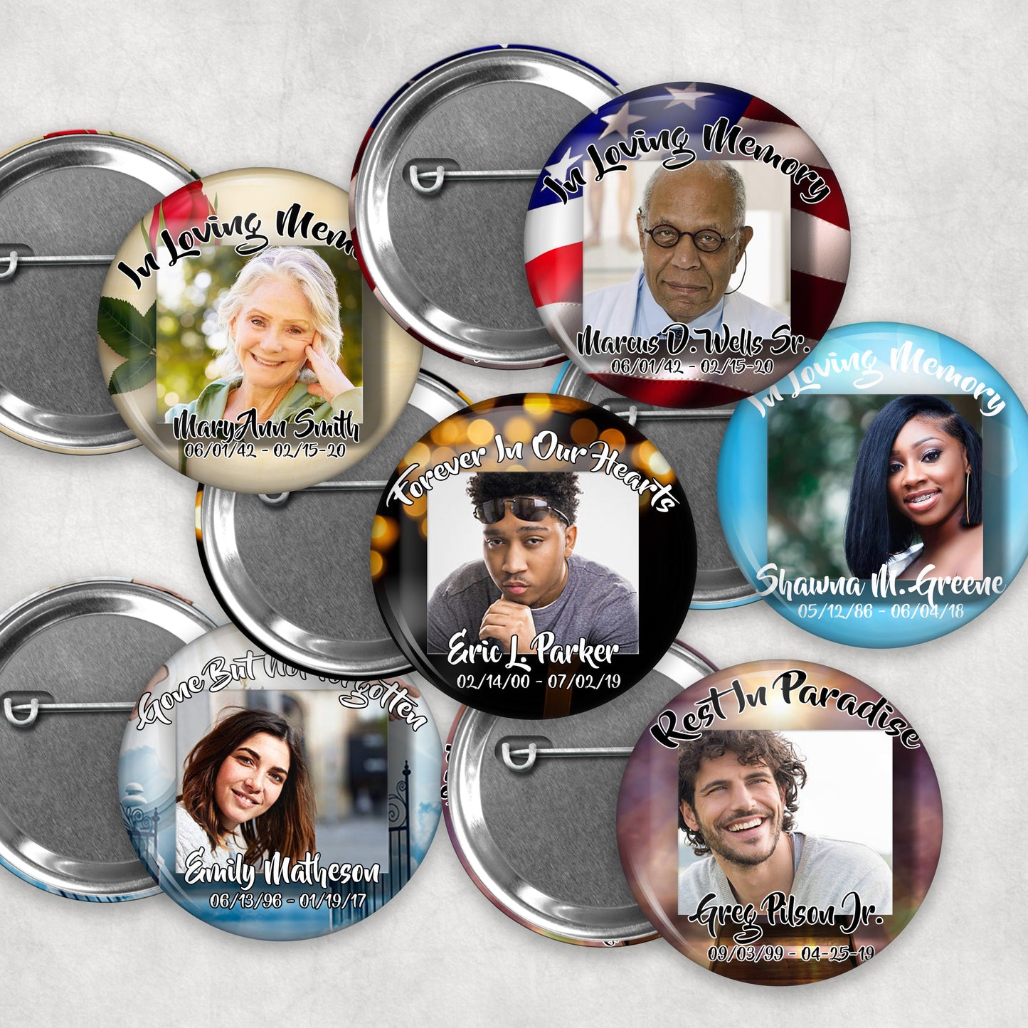 Buttons - Memorial or Funeral Pinback Buttons - 10 Pack