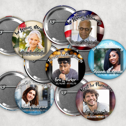 Buttons - Memorial or Funeral Pinback Buttons - 10 Pack