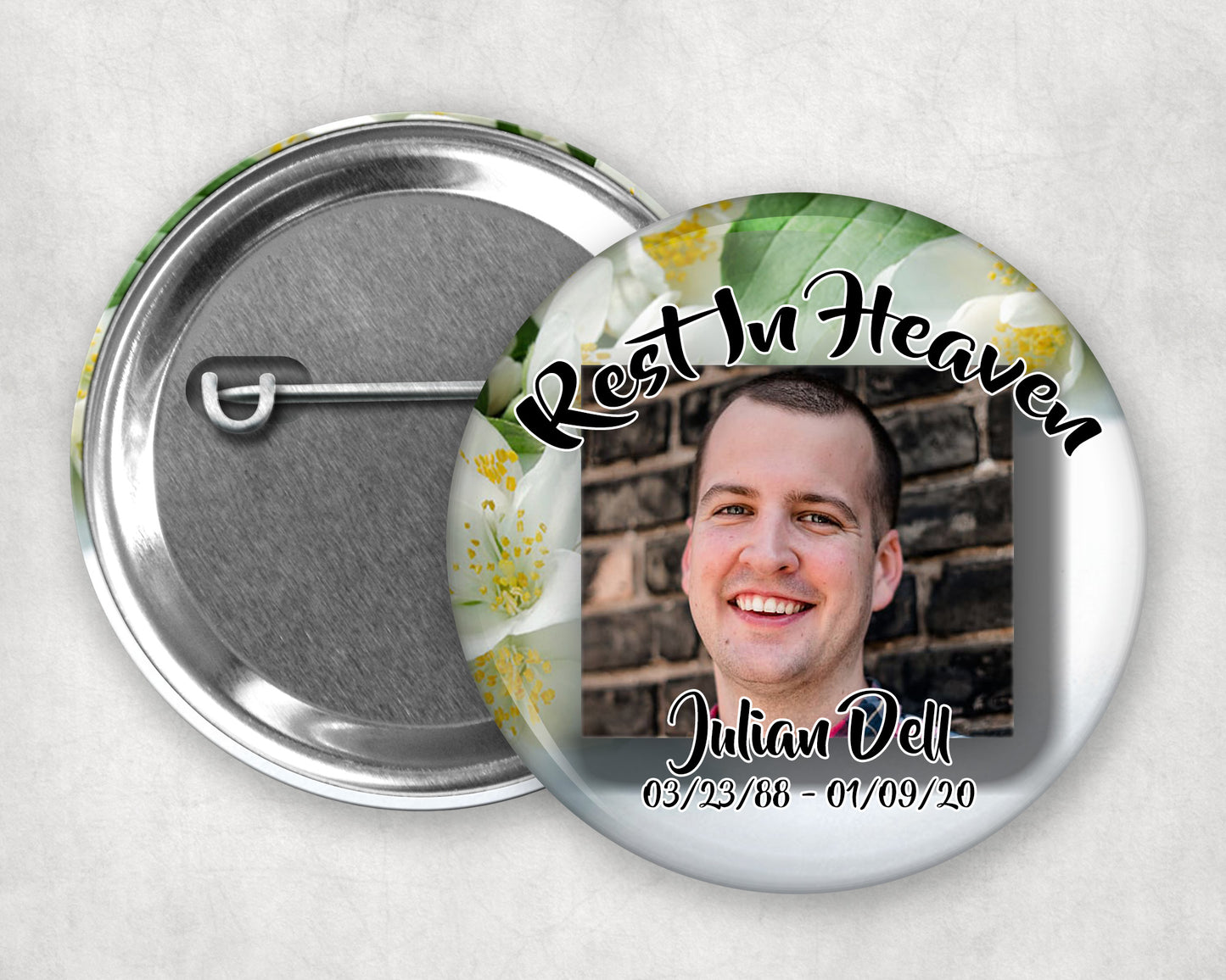 Memorial Funeral Buttons - Custom Funeral Buttons (10 Pack)