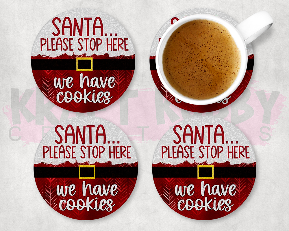 Table Coaster - Neoprene - Christmas - Dear Santa Please Stop Here...