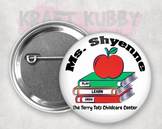 Buttons - Custom Button Name Tags - School - 2.25 inch